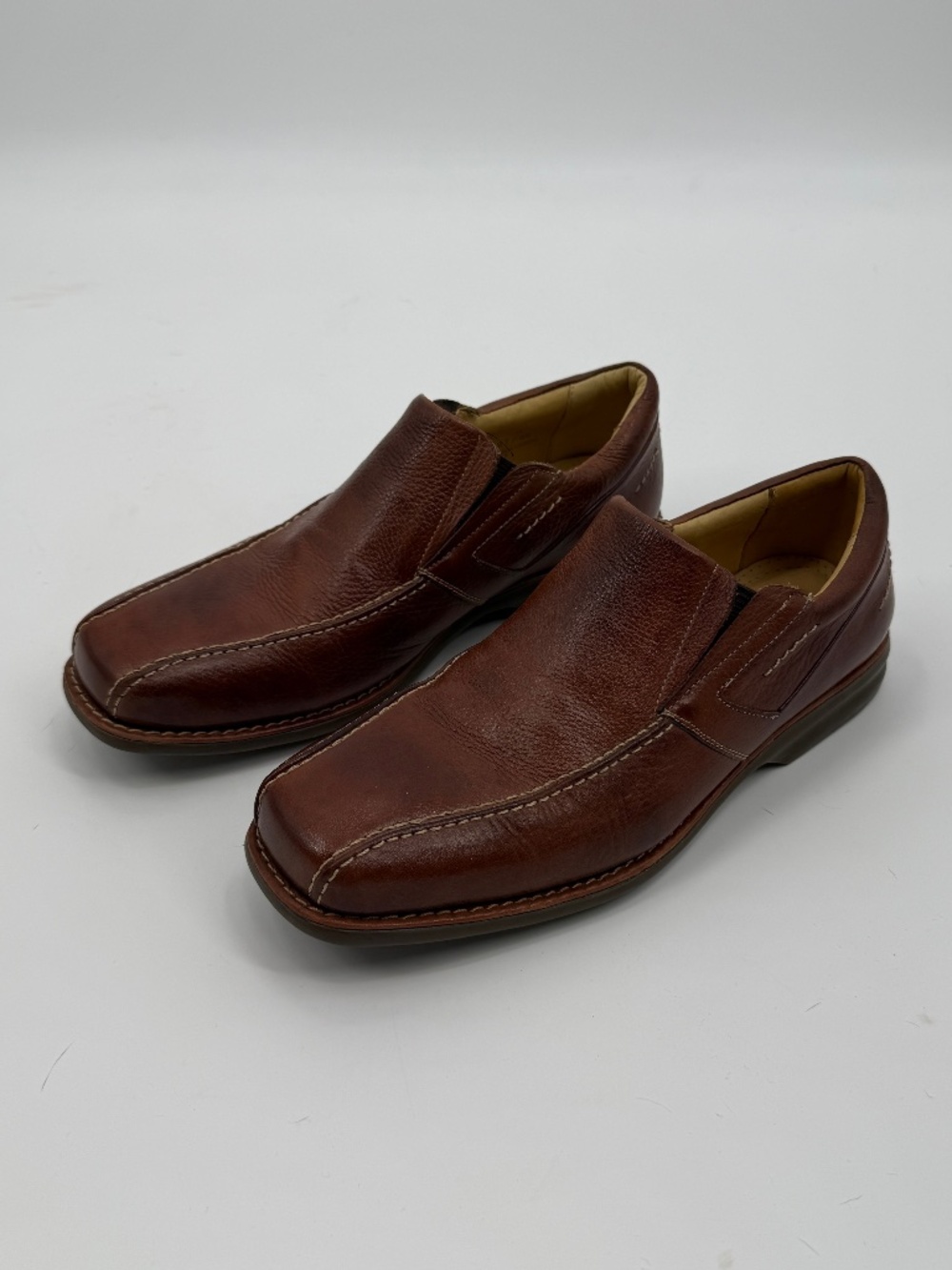 Florsheim Brown Leather Square Toe Loafers Slip On Shoes Sheepskin Lining 10M
